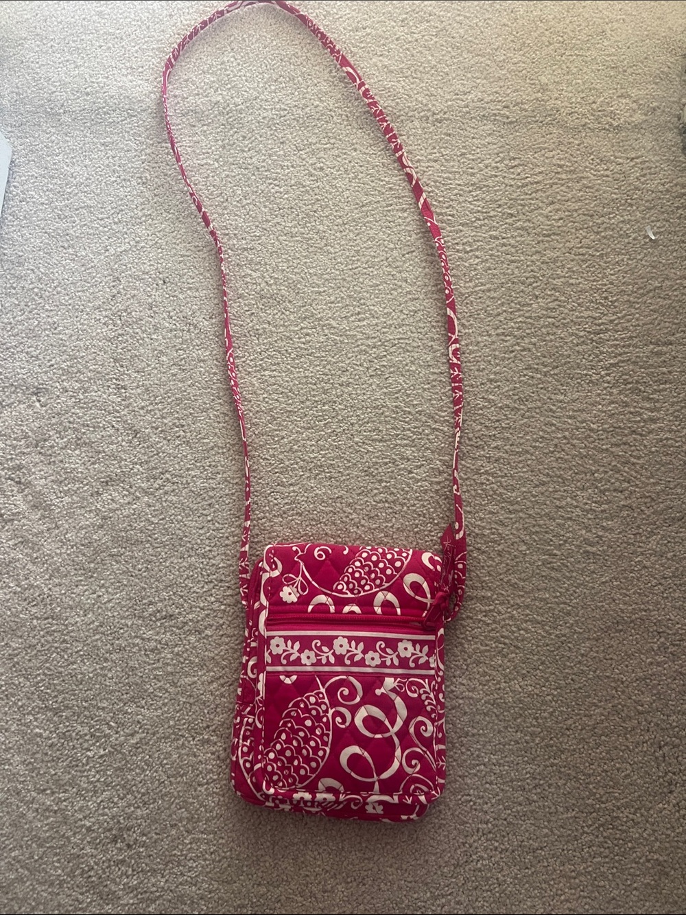 Pink Quilted Floral Crossbody Bag with Front Zip Pocket Vera Bradley